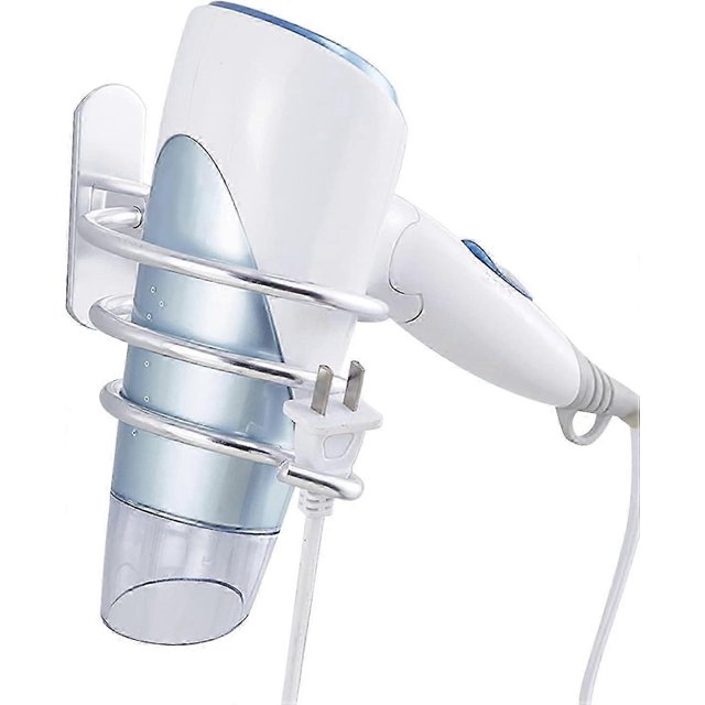 Wall Mounted Hair Dryer Holder, No Drilling Hair Dryer Holder, Aluminum Alloy Bathroom Hair Dryer Holder with Adhesive and Cable Hook