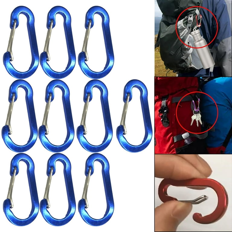 10 Pack Aluminum D s Hiking Clips Locking Carabiner for Hiking Camping  Fishing and Outdoor Use , blue
