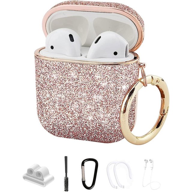 Bling Case YONGSHENG Para Airpods 1 y 2 Cubierta Dura de Cuero de Lujo Oro Rosa