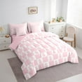 thumbnail image 3 of Feelyou Cartoon Plaid Bedding Comforter Set 7-Piece for Teen, Cute Winter Snowman King Bedding Sets, Pink Christmas Theme Reversible Bed Sheets, Luxury Bedroom Decor, 3 of 7