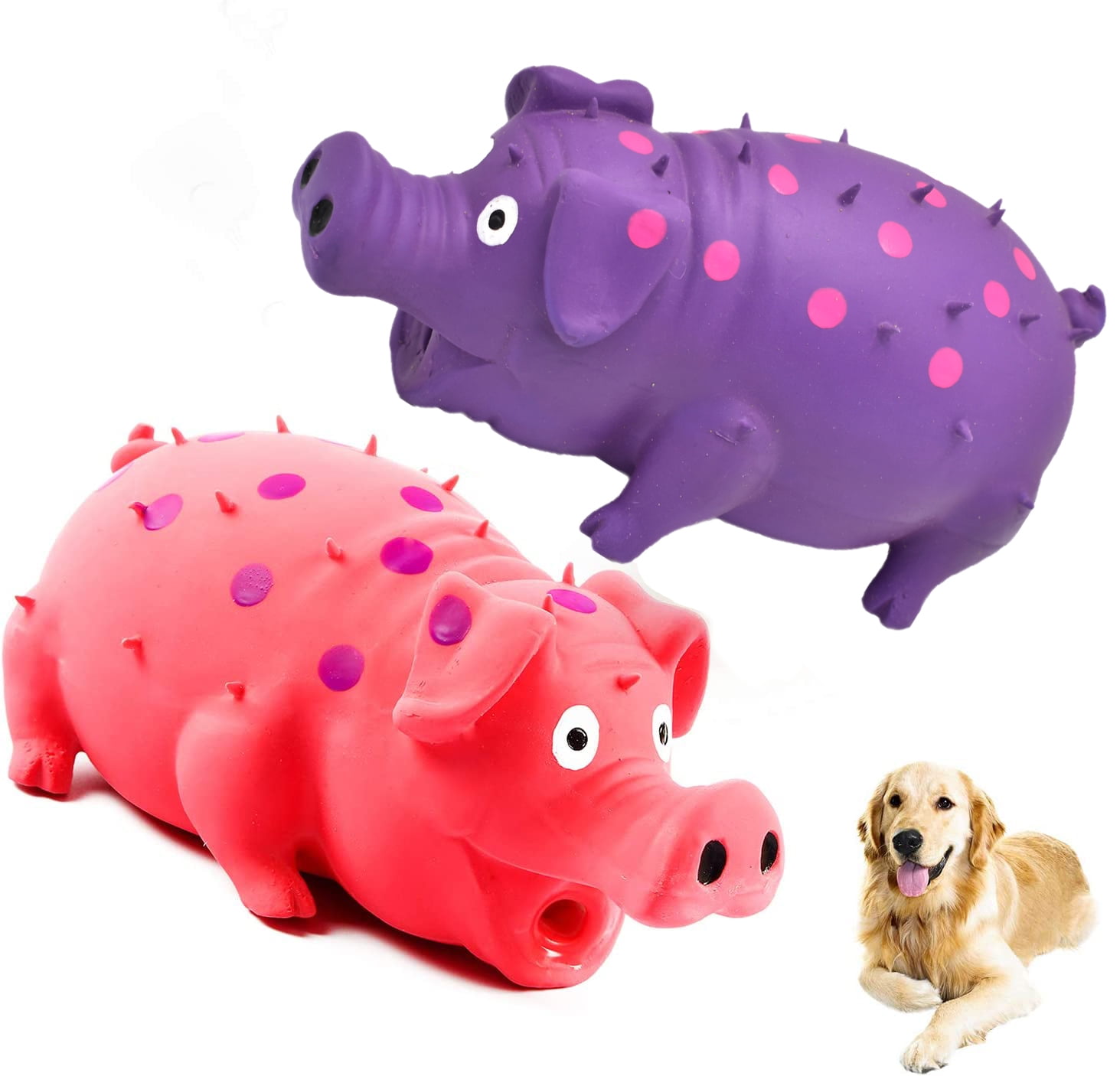 Squeaky Pig Dog Toys, 2 Pack Durable Rubber Pig Squeaker Dog Puppy Chew Toys, Latex Interactive