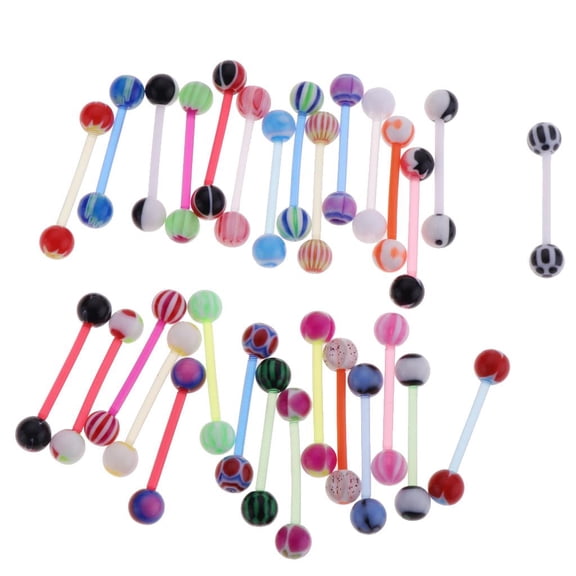 30 Pieces Assorted Straight Barbell Studs Double 6mm Ball End Closure 14g