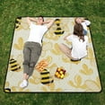 thumbnail image 5 of Bees on Floral Picnic Blanket Waterproof Beach Blankets Sandproof Large Mat with Storage Bag Camping Grass Travel Hiking Park 78"x78", 5 of 6