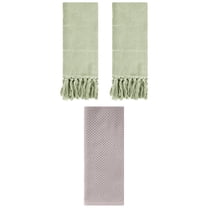 Unique Bargains 3 Pcs Soft Tassels Waffle Hand Towel Green/Camel 14"x30"/13"x30"