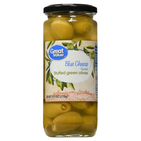 (6 Pack) Great Value Blue Cheese Stuffed Green Olives, 9.5