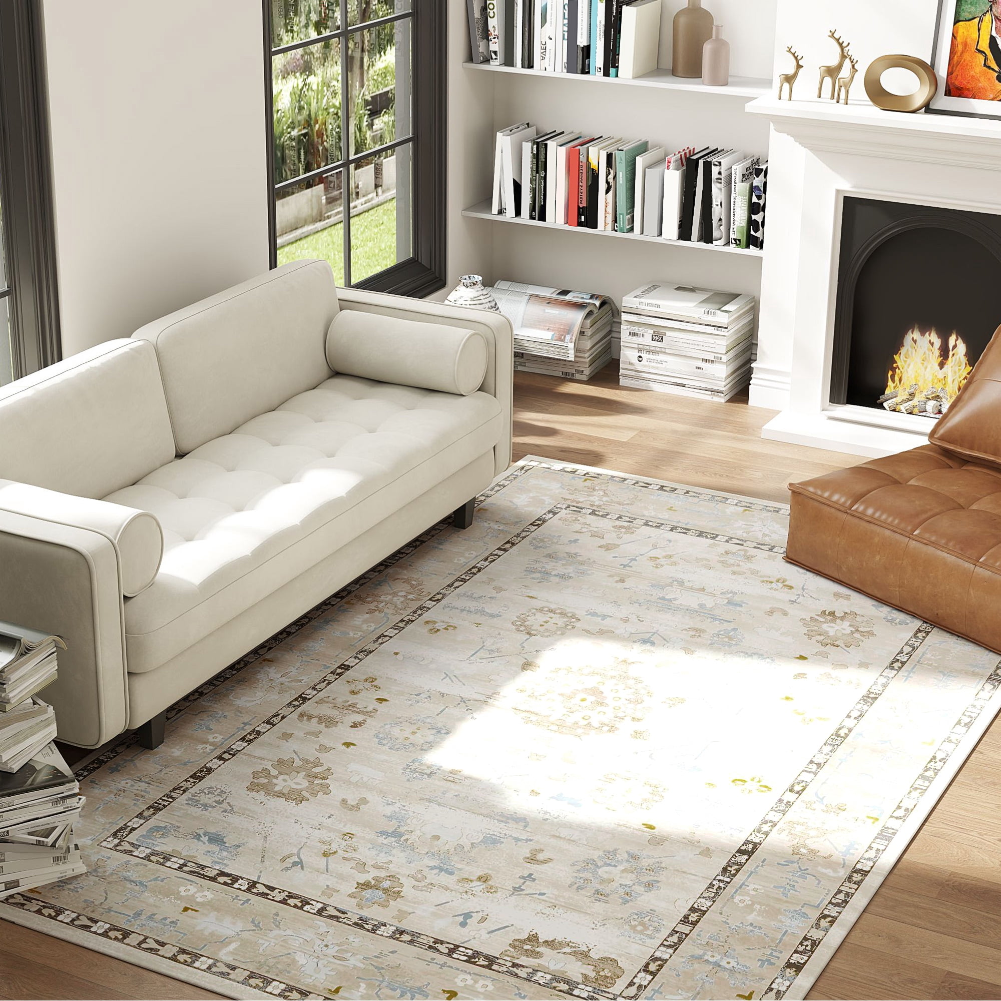 HOMCOM 6x9 Area Rug, Boho Living Room Rug Carpet, Machine Washable, Blue