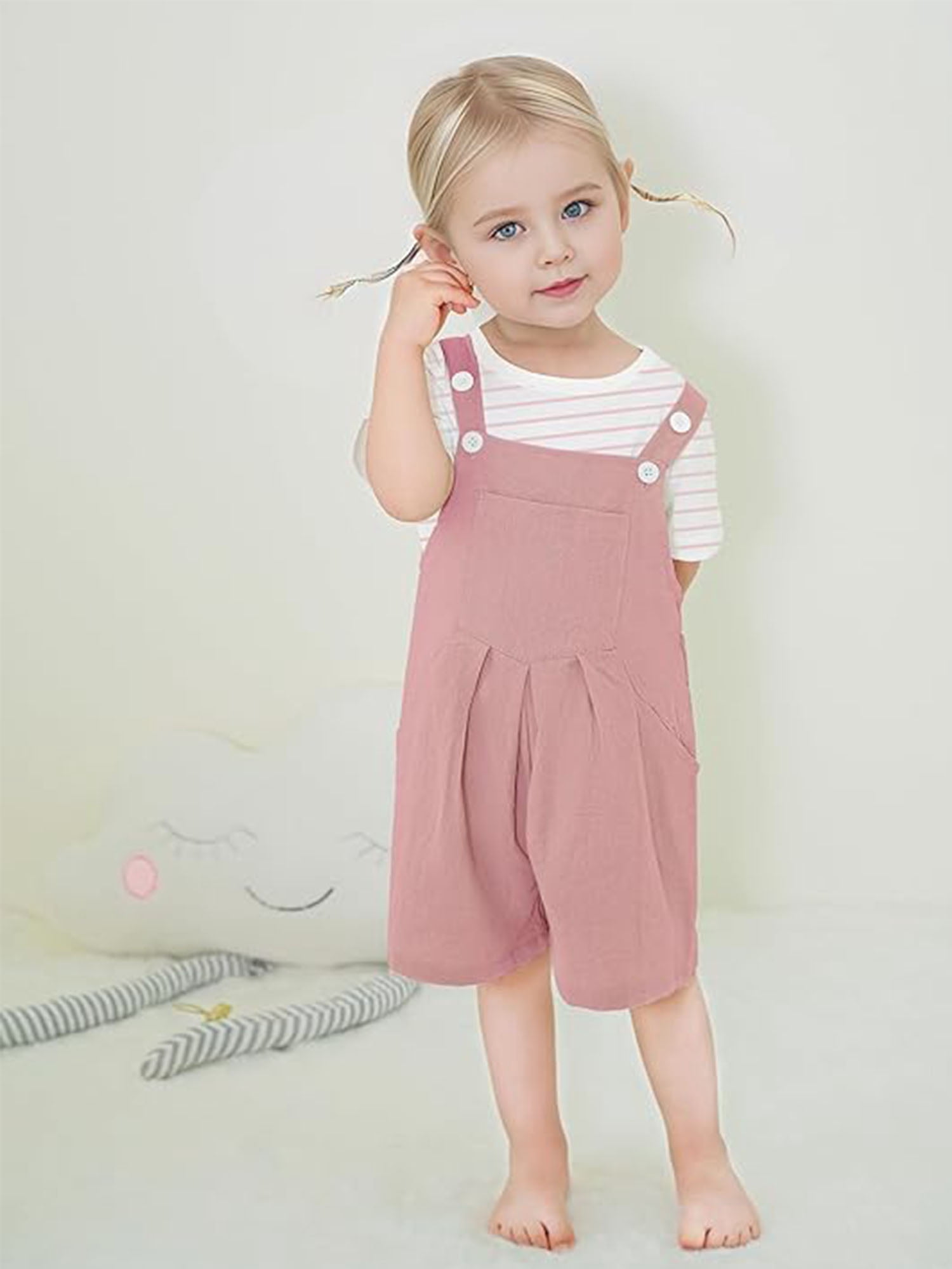 CARETOO Toddler Baby Girl Clothes Stripe Short Sleeve T-Shirt  Suspender Overalls Shorts Set 2Pcs Summer Outfits