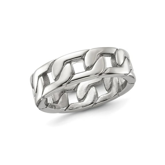 Gem & Harmony Mens Stainless Steel Polished Chain Link Band Ring (7mm) for Men