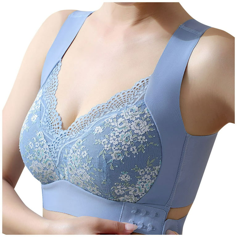 DORKASM Front Closure Bra Seamless Plus Size Push Up Padded Front Close  Bras for Women Sky Blue 2XL 