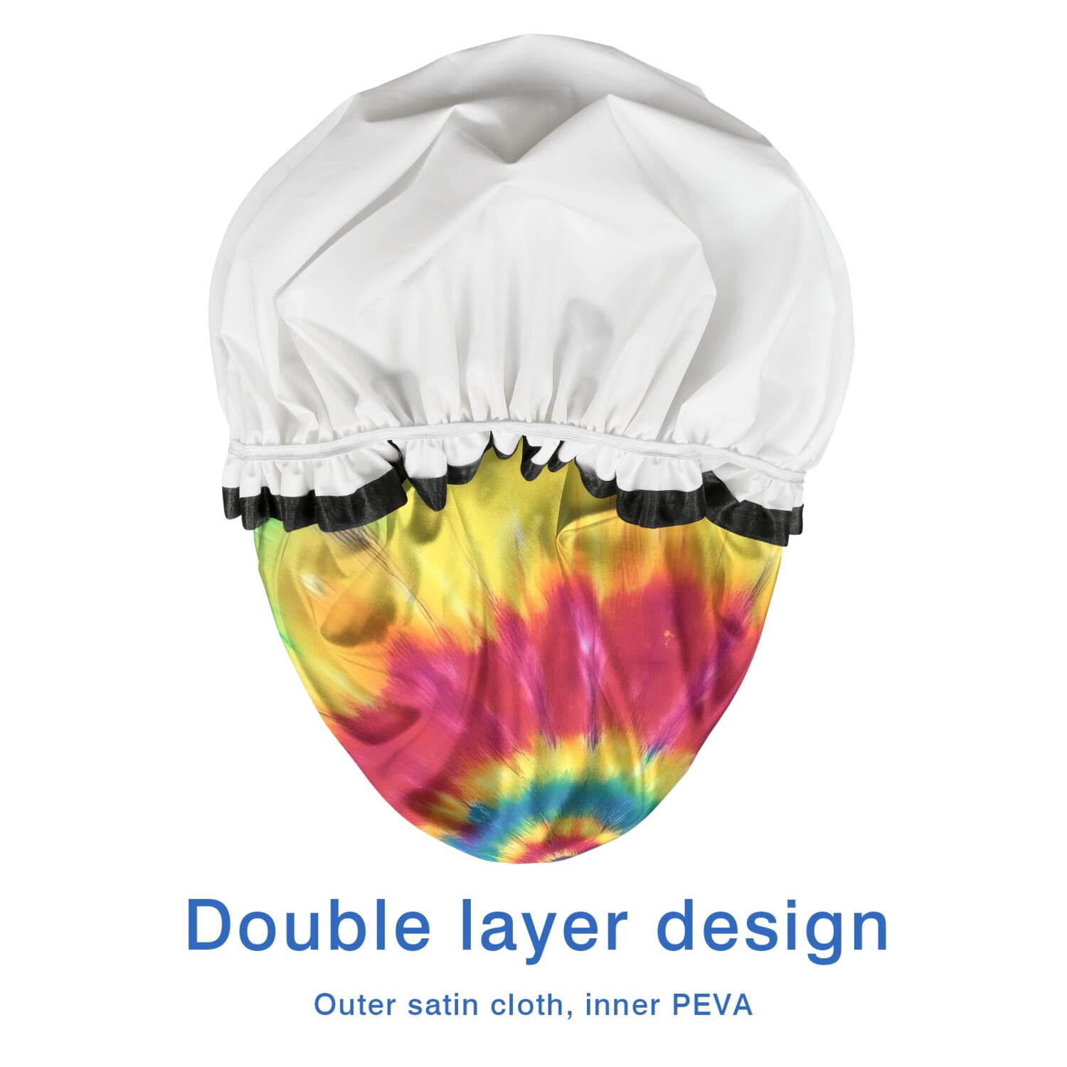 Shower Caps,Colorful Rainbow Tie Dye Spiral Pattern Waterproof Shower Cap for Women 4 Pieces,Double Reusable Hair Cover for Shower PEVA Elastic Stretch Hem