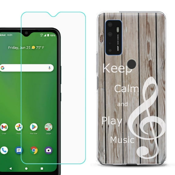 Shockproof Bumper Phone Case for AT&T Radiant Max 5G / Fusion 5G, with Tempered Glass Screen Protector, by OneToughShield ® - Wood/Music