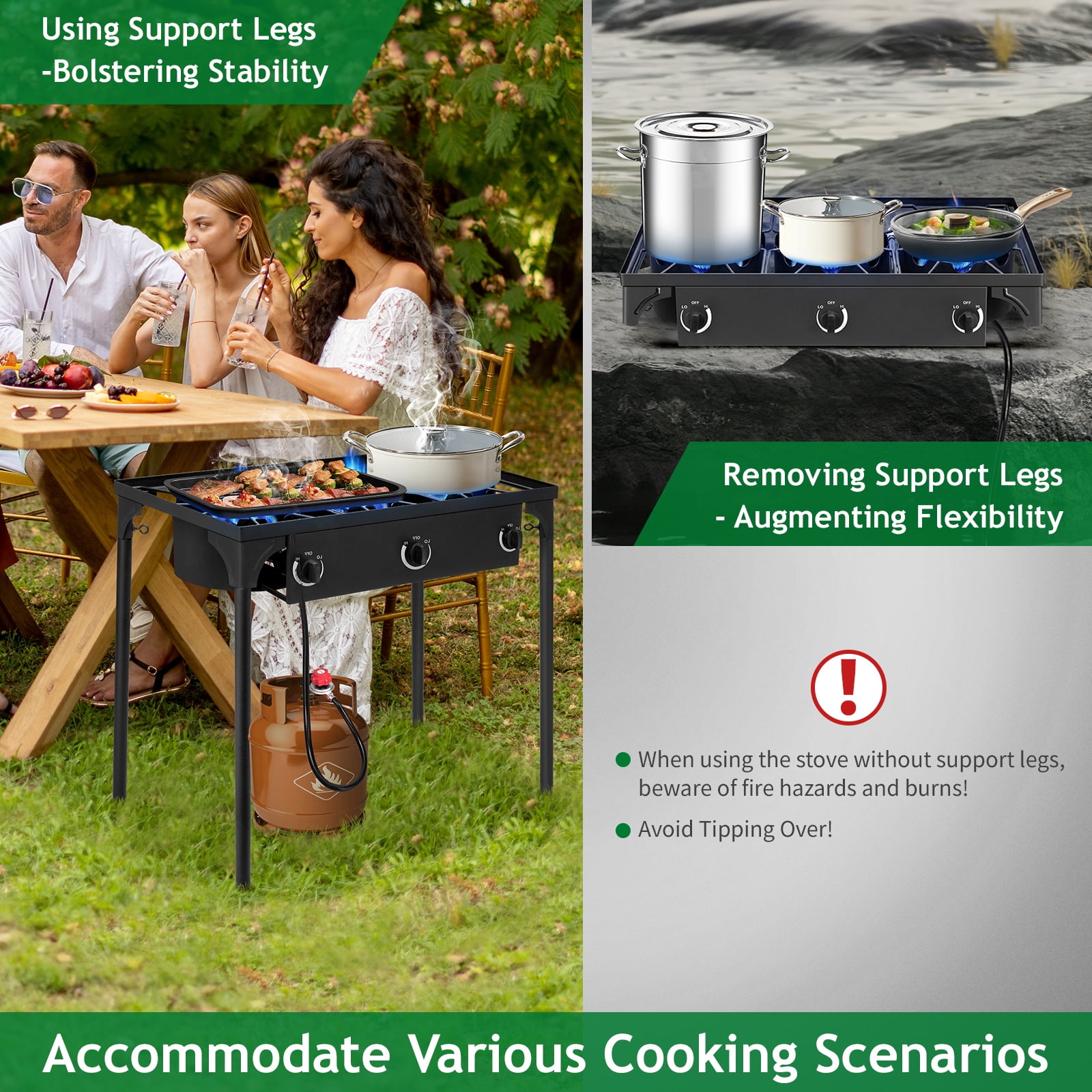 Ktaxon 3 Burner Gas Propane Cooker Outdoor Camping Picnic Stove Stand BBQ Grill