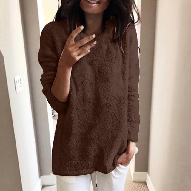 LSLJS Chandail à Col Rond pour Femmes, Décontracté, Ample, Chandail à Enfiler, Hauts, Manches Longues, T-Shirt, Chemisiers, Sport, Chandail à Enfiler, Tenue de Détente