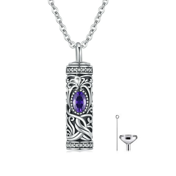 Cuoka Urn Necklace 925 Sterling Silver Urn for Ashes Pendant Necklaces with 18 2'' Chain Embedded Purple Halo Cubic Zirconia for Women Men Memorial Jewelry Gift for Grandma Grandpa Dog Cat