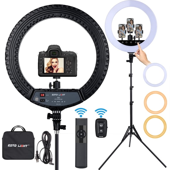 Upgraded 18 inch LED Ring Light with Tripod Stand, Selfie Ring Light with Touch Panel for Makeup Studio Portrait YouTube Vlog Video Shooting with Car