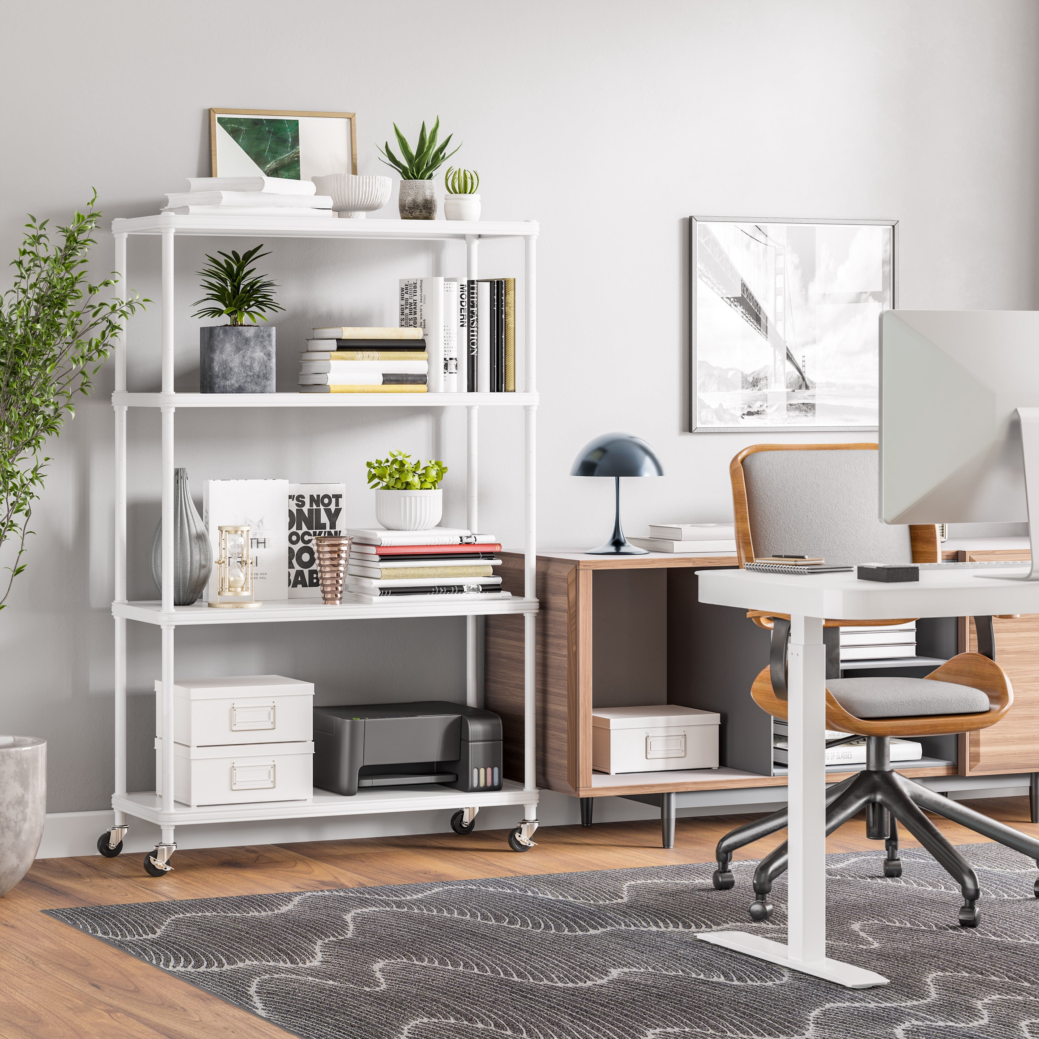 Seville Classics HOME 4-Tier Steel Wire Shelving with Wheels, 36" W x 14" D x 56.5" H, White