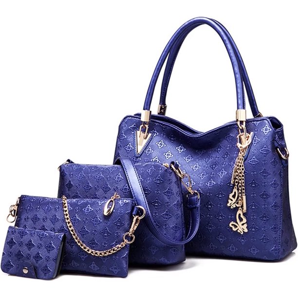 Bolso de mano para mujer, de piel sintética, bandolera para mujer, conjunto de monedero y cartera, bolso de mano para mujer, bolso de moda, conjunto de 3 piezas (azul) ACTIVE Biensenido a ACTIVE