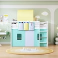 thumbnail image 2 of Twin Size Loft Bed with Tent and Tower and Three Pockets, Wooden Loft Beds Frame with Sturdy Construction & Unique Design, Wood High Loft Beds with Ladder(Green, Twin), 2 of 9