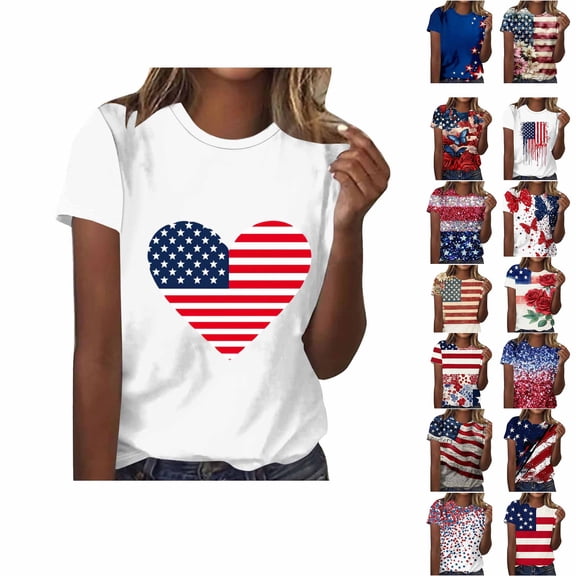 Thousandth 250th Anniversary USA Shirt Women Trendy Plus Size Patriotic Shirts Casual Summer Loose Fit Short Sleeve Blouses Independence Day Tees Women