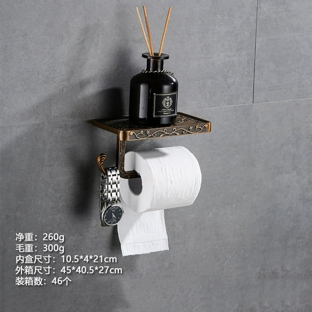 Zhuge Portarrollos de papel higiénico vintage con estante, portarrollos de papel higiénico, portarrollos de papel higiénico de aluminio para montaje en pared, dorado