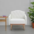 thumbnail image 3 of Leather Accent Chair, Upholstered Single Sofa Chair Leisure Comfy Armchair for Living Room, Mid Century Chair with Rose Golden Metal Legs Tufted Reading Chair for Bedroom Office (White, PU), 3 of 7
