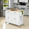 thumbnail image 2 of Kitchen Island Cart with 4 Door Cabinets and 2 Drawers, 54.3 Inch Rolling Storage Cart with Solid Wood Top and Locking Wheels Mobile Trolley Bar Serving Cart with Spice Rack & Towel Rack, White, 2 of 7
