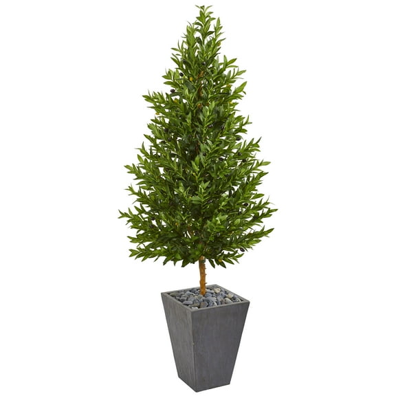 Nearly Natural 67-In. Olive Cone Topiary Artificial Tree in Slate Planter UV Resistant (Indoor/Outdoor)