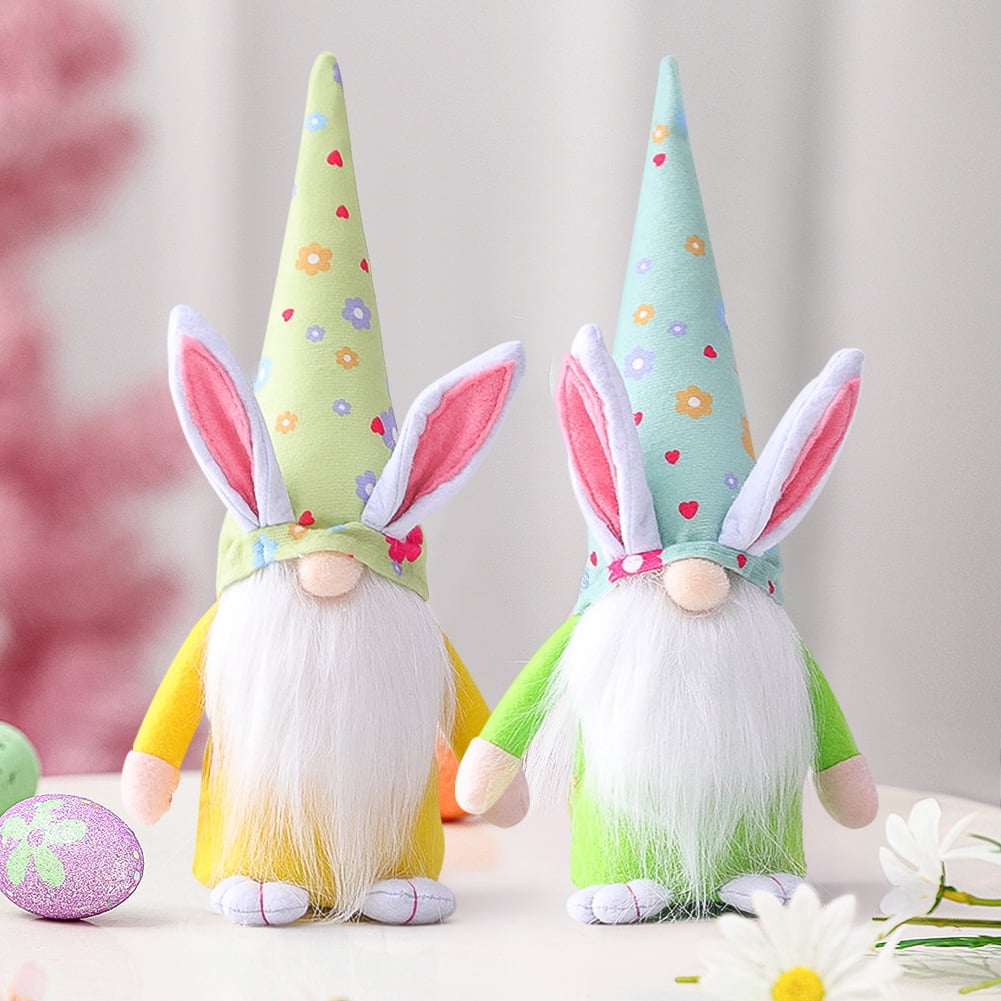 Kepooman 2 Pack Plush Long Hat Rabbit Gnome for Gifts Girl Room Decor, Rabbit Ears, Yellow + Green Kepooman 2 Pack Plush Long Hat Rabbit Gnome for Gifts Girl Room Decor, Rabbit Ears, Yellow + Green