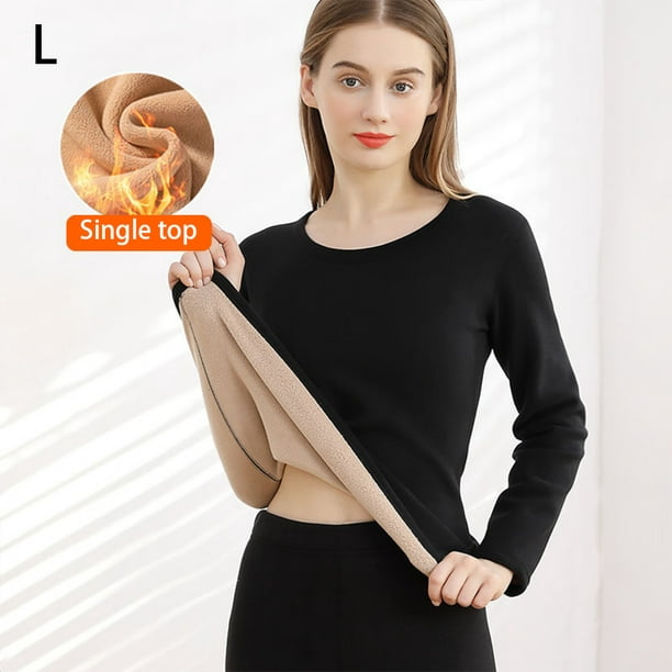 Women Thermal Underwear Winter Warm Thicken Cold Weather Elastic Long  Bottom Top Two Piece Sets Lingerie Shaping Clothing Black/Top/L