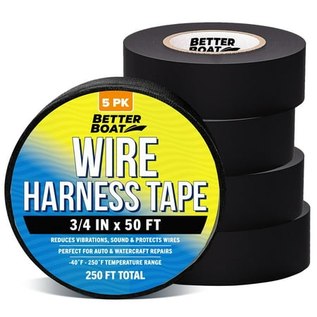 Better Boat 5PK Wire Harness Tape Heat Resistant Tape for Wire Loom Fabric Tape 3/4