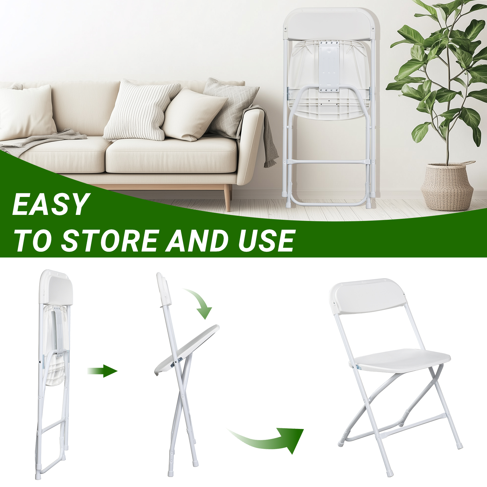 SalonMore Set of 10 Folding Chairs, White photo 5