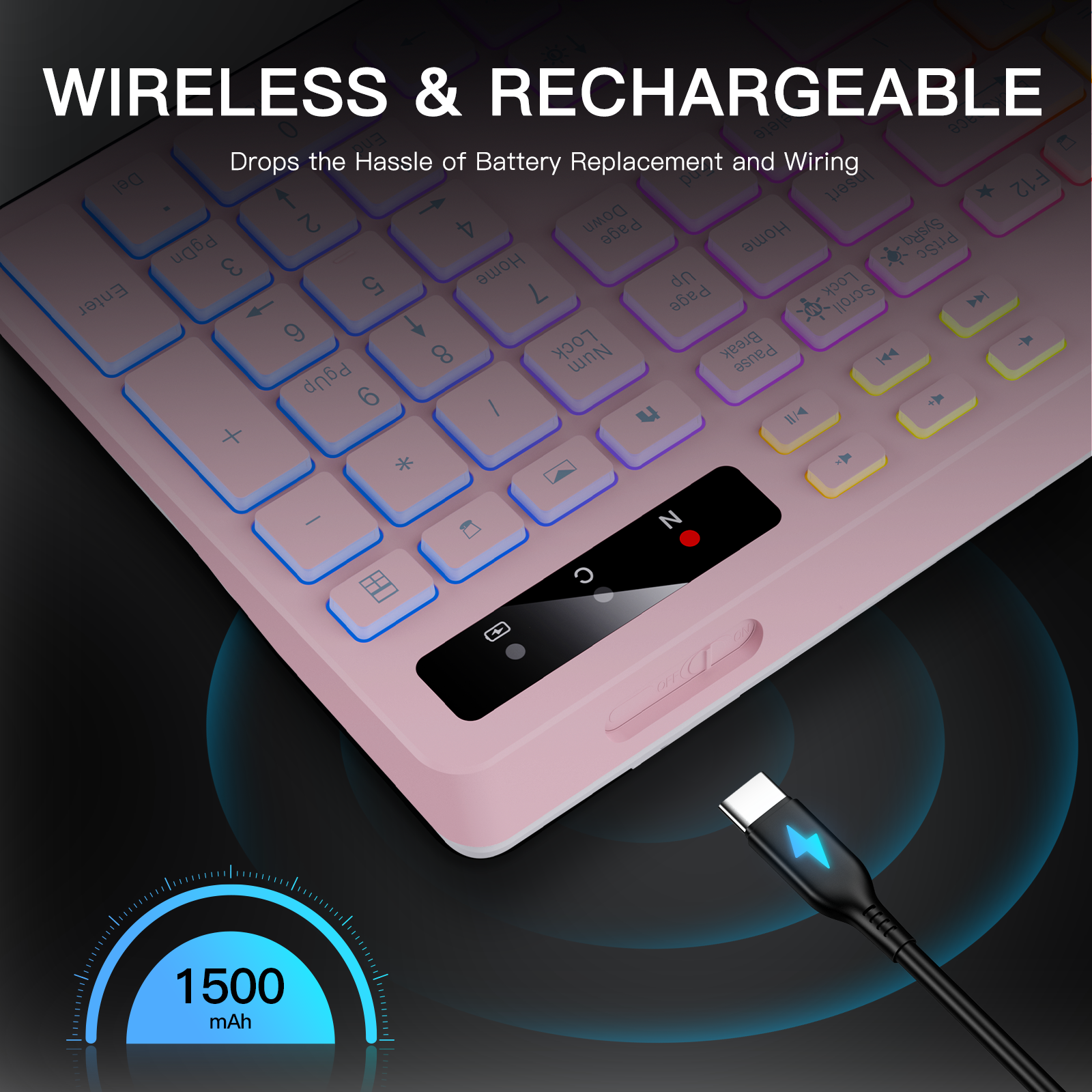 Marvo Wireless RGB Backlit Keyboard with Phone Holder, Pink photo 5