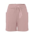 thumbnail image 4 of Lenpel Women's Casual Shorts Elastic High Waisted Tie Front Pleated Comfy Shorts Summer Beach Vacation Shorts with Pockets, 4 of 5