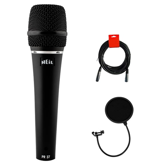 Heil PR37 Large Diameter XLR Vocal Microphone Bundle + Pop Filter + Cable Kit