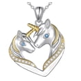 thumbnail image 2 of Mother Daughter Unicorn Necklace Heart With Crystal Silver and Goldtone Plated Anti-Tarnish Jewelry J-062, 2 of 4