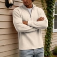 thumbnail image 6 of Qwertyu Men's Quarter Zip Up Pullover Mock Neck Long Sleeve Sweatshirt for Men Waffle Knit Casual Half Zipper Pullover Men Beige L, 6 of 7