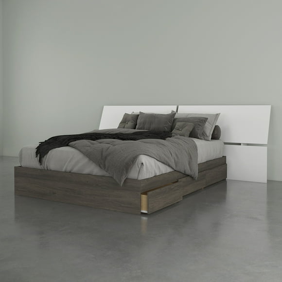 Nexera 2-Piece Bedset With Bed Frame And Headboard, Grey, Queen