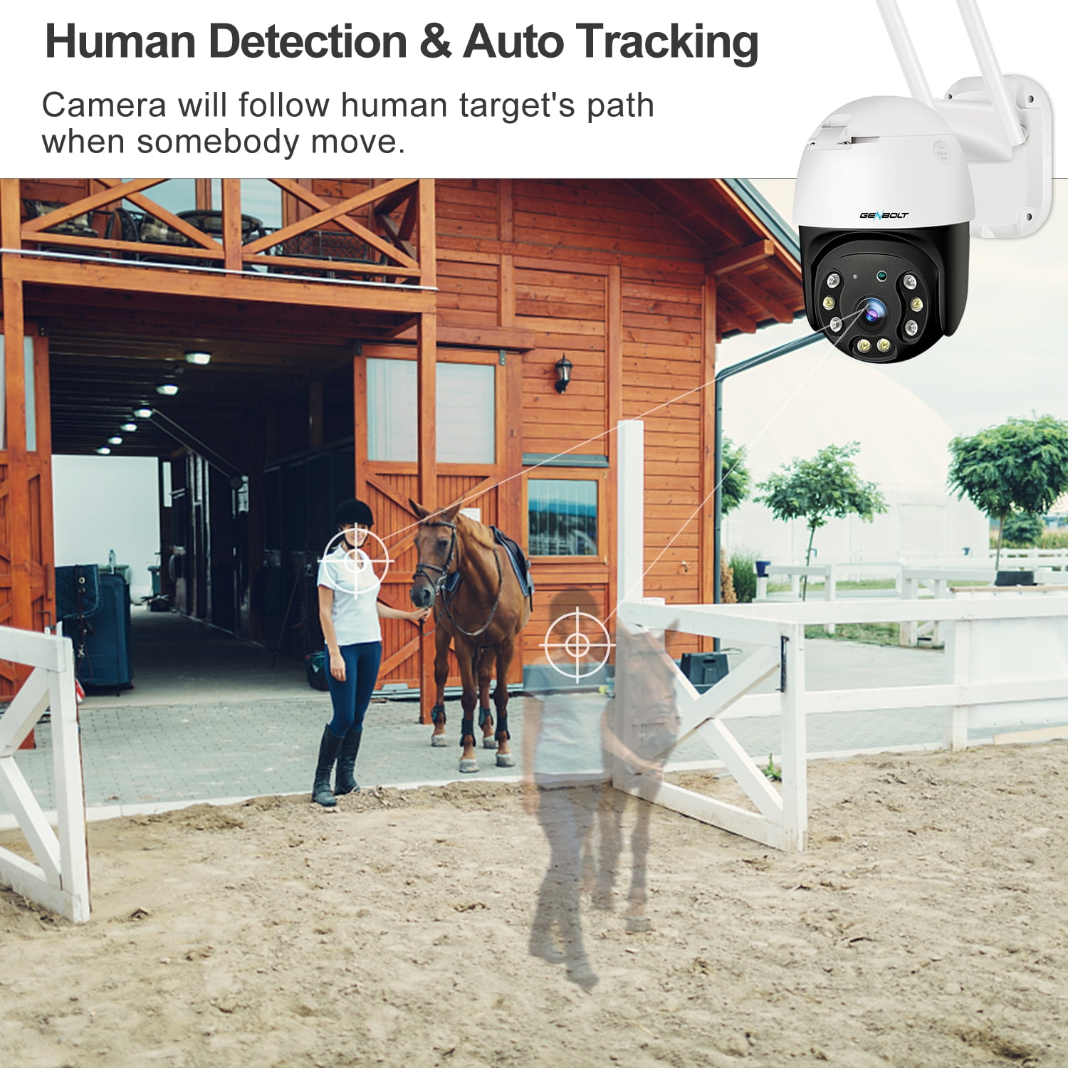 GENBOLT 3G/4G LTE Security Camera Outdoor No WiFi Cellular CCTV Camera with Sim Card IP Surveillance Camera Wired with Humanoid Detection Auto Tracking Floodlight Color Night Vision