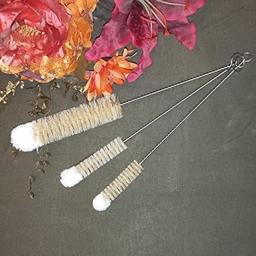 Stainless Steel Soda Bottle Cleaning Brush Set in Natural Boar Bristle Wool Tip Long Handle, Flexible Bendable Thick Wire Cleaner for Narrow Neck Water Baby Bottles Straw Pipe Tube Flask (3)