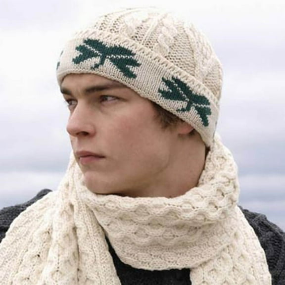 Aran Woollen Mills Shamrock Wool Beanie Hat for Adult Men, One Size