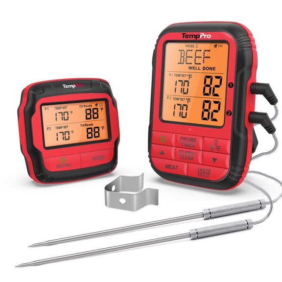 TempPro TP828BW 1000FT Wireless Meat Thermometer with Dual BBQ Probe, Grill Thermometer for Outside Grill, Meat Thermometer for Smoker Oven Grill