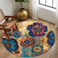 thumbnail image 2 of Round Rugs 5Ft, Vintage Purple Floral Round Area Rug Washable Indoor Throw Carpet, Retro Flowers Ethnic Abstract Art Soft Non Slip Circle Rug for Cabinet Bathroom Home Decor Aesthetic, 2 of 8