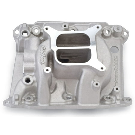 Edelbrock 5486 Performer Buick V6 Intake Manifold; Satin Finish; Non-EGR; Idle-5500rpm; 79 And Later Buick 231/252 cid; For 4 bbl Carbs; w/Late Model Cyl/ Heads;