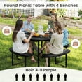 thumbnail image 5 of Costway Round Picnic Table Bench Set with 4 Benches Umbrella Hole All Weather Tabletop Black, 5 of 10