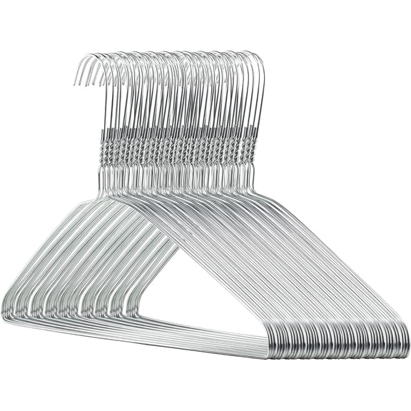 Silver Metal Wire Clothes Hangers 16inch 13 Gauge Clothes Garment Coat Hanger (50 Pack)