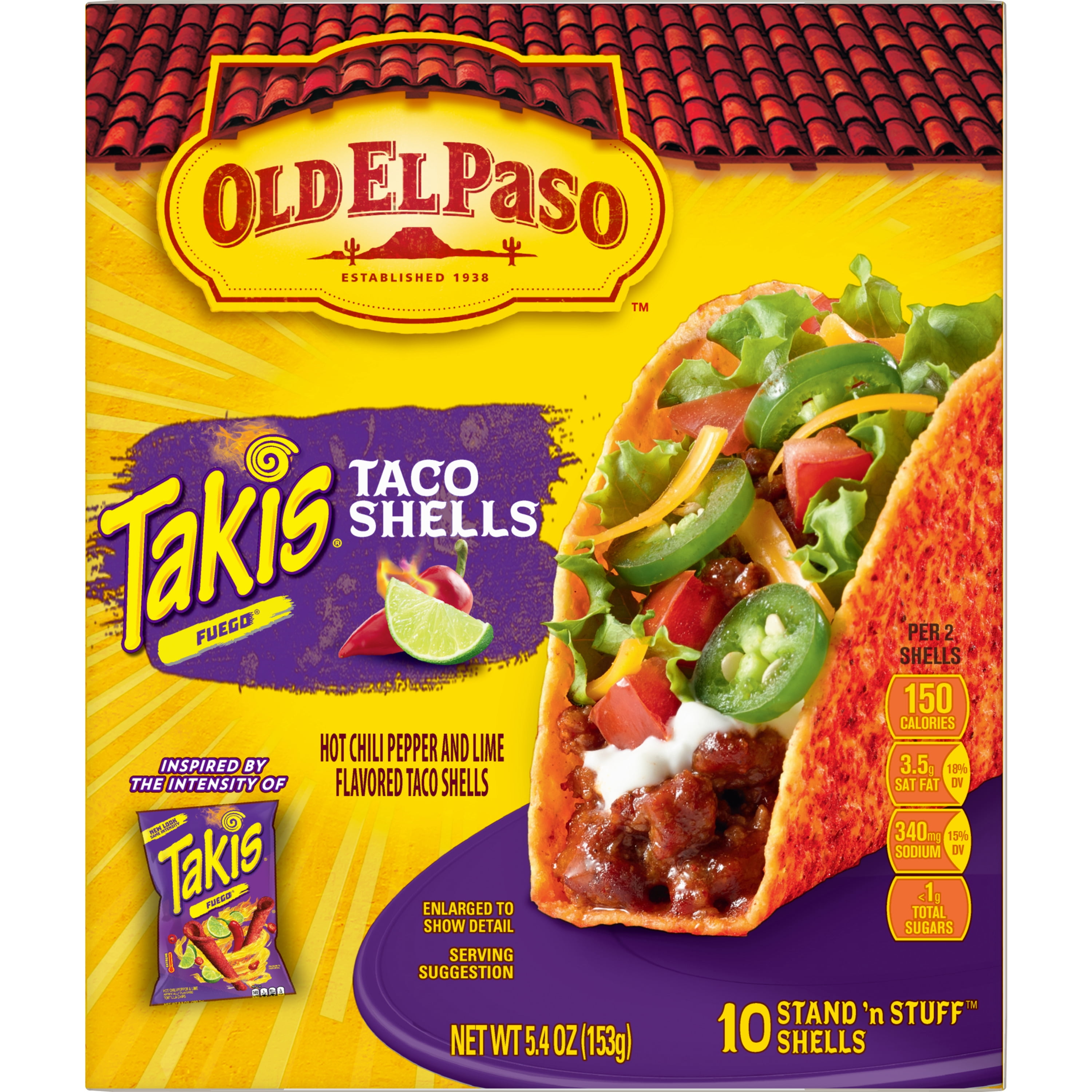 Old El Paso Takis Fuego Stand 'N Stuff Taco Shells, 10-Count