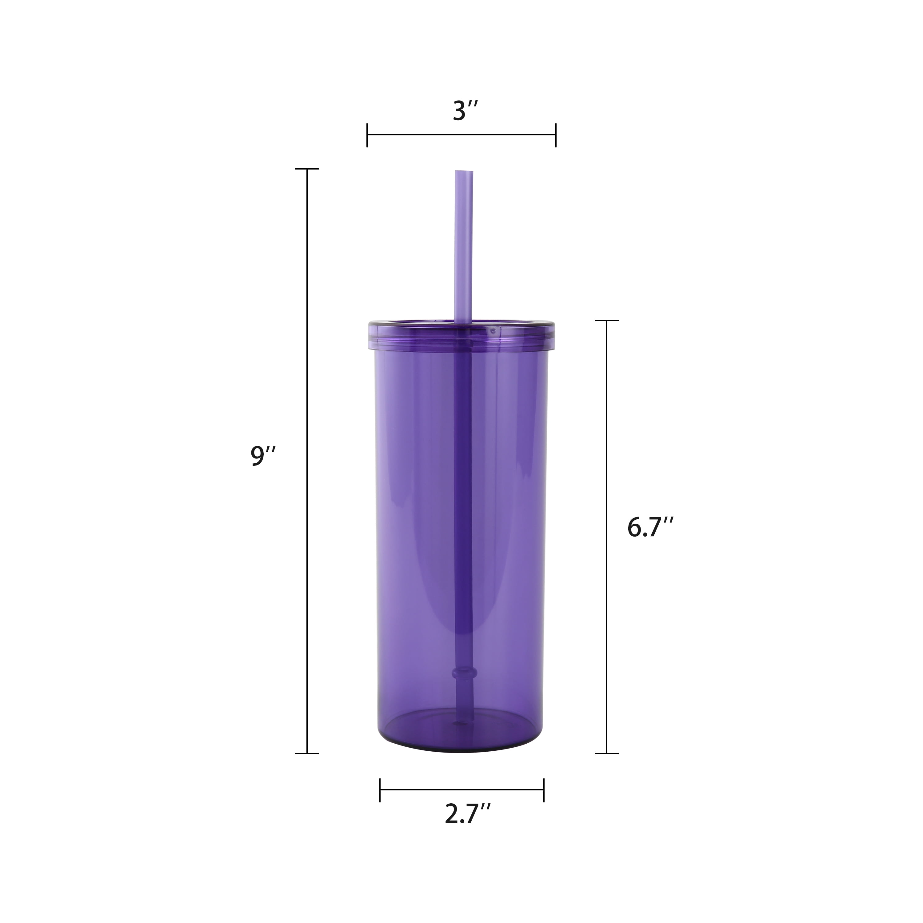 Mainstays 20oz Plastic Purple Tumbler with Screw Top Lid and Straw