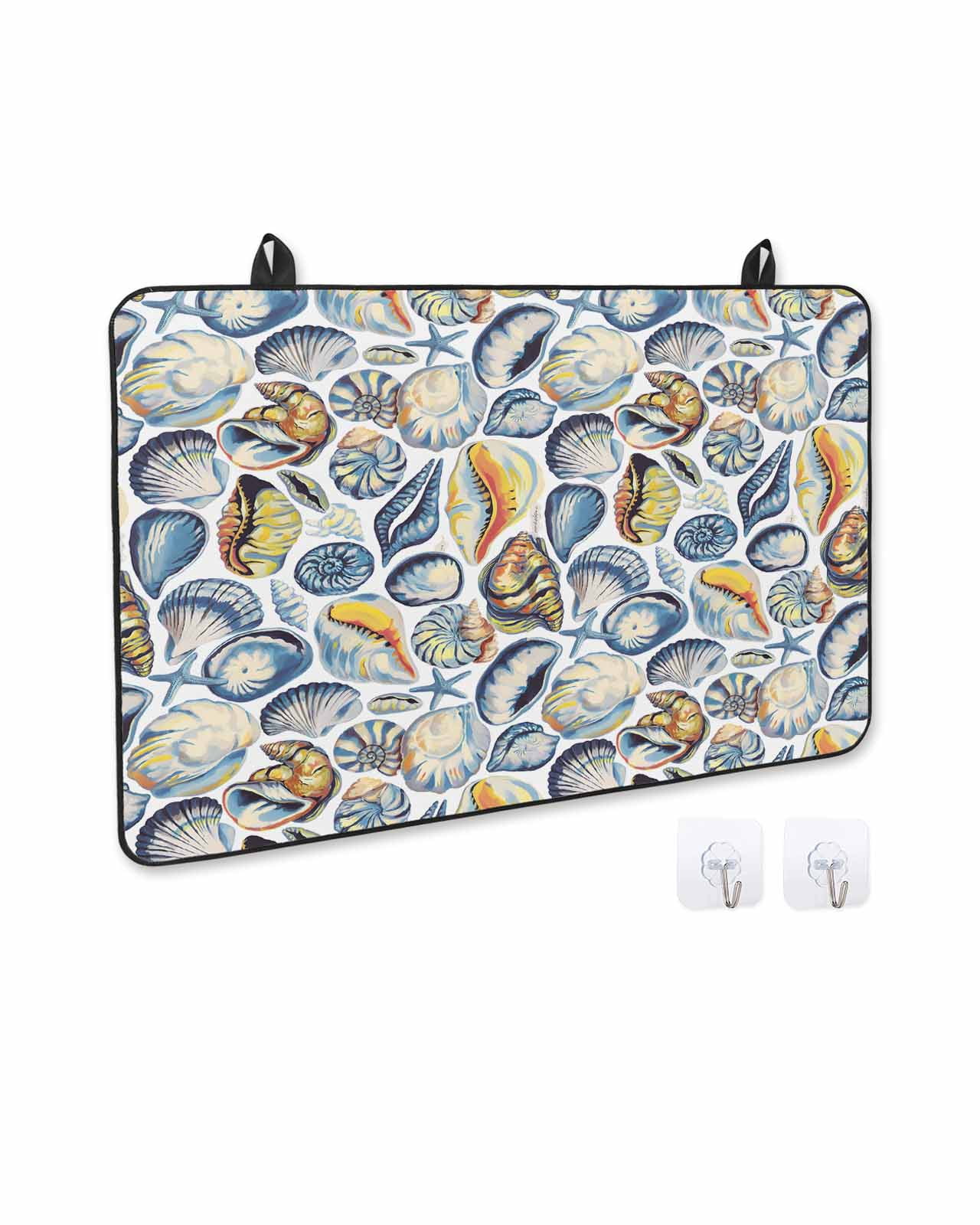 nqOlkjepod Large Induction Cooktop Protector Mat 24"x21", Blue Yellow Coastal Stove Top Covers for Electric Stove, Summer Shell Starfish Ocean Stove Burner Cover Mats, Glass Top Stove Cover