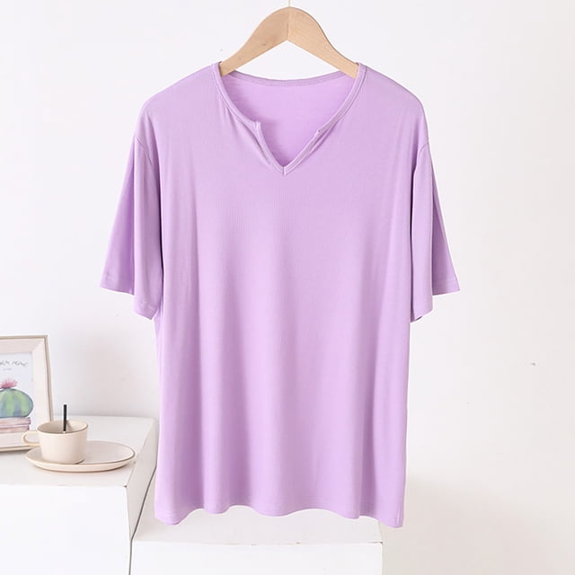 Fiudx Ofertas Flash Artículos En Oferta Top/Camisa Holgada de Manga Corta con Cuello En V Liso para Mujer
