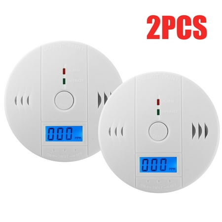2PCS Battery Operated CO Carbon Monoxide Detector Fire Sensor LED Indicator with Sound Alarm Digital Display Security High